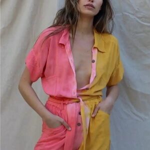 Jen’s Pirate Booty Vibrant Pink and Yellow Tie-Dye Top